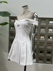 White Off Shoulder Flowers A-line Mini Dress