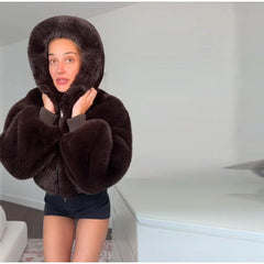 Faux Fur Zipper Hooded Jacket