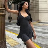 Black Polka Dot Tank Top And Mini Skirt Set