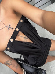 Black Metal Cowl Strapless Mini Dress