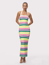 Halter Neck Colorful Striped Bandage Midi Dress