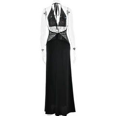 Satin Lace Patchwork V-neck Midi Dress