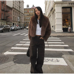 Brown Faux Fur Cropped Coat