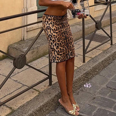 Sequin Leopard Print Midi Pencil Skirt