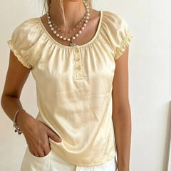Ruffled Puff Short Sleeve Button Up Shirt