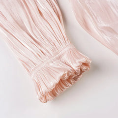 Satin Off Shoulder Lantern Sleeve Ruffled Mini Dress