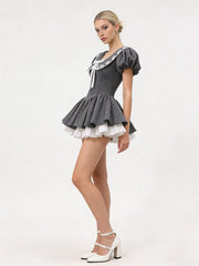 Peter Pan Collar Polka Dot Bow Flared Mini Dress