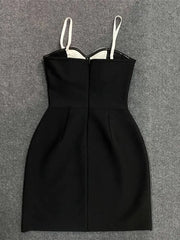 Black Spaghetti Strap 3D Flower Mini Dress