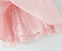 Pink Lace Ruffle Bow Off-shoulder Mini Dress