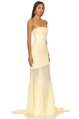 Strapless Mesh Pleats Maxi Dress