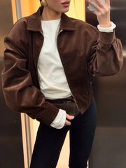 Brown Coudroy Zipper Jacket