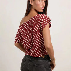 Polka Dots One-Shoulder Top