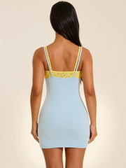 Blue Lace Bralette Removable Spaghetti Strap Bodycon Mini Dress