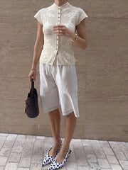 Knitted Short Sleeve Doily Round Neck Top