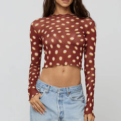 Sheer Printed Long Sleeve Crop Top