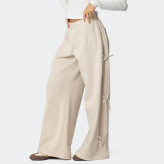 Side Bow Tie Up High Waist Wide Leg Pants