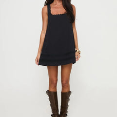 Lace Trim Square Neck Babydoll Mini Dress