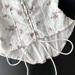 White Floral Embroidery Strapless Corset