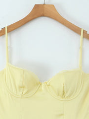 Yellow Satin Tulle Bustier Maxi Dress