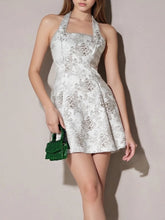 White Jacquard Print A-line Mini Dress