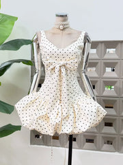 Polka Dot Corset Bow Front Flared Bubble Hem Mini Dress