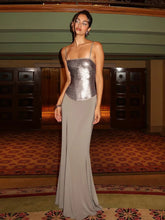 Grey Sequin Cami Mesh Patchwork Maxi Dress