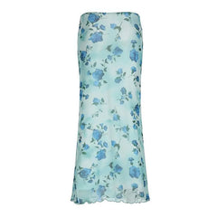 Blue Rose Pinted Long Skirt