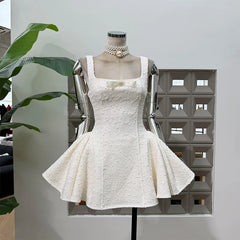 Tweed Bow Detail Sleeveless Flared Mini Dress