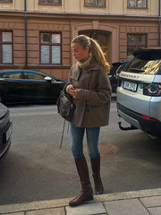 Checkered Button Double Breasted Long Sleeve Coat