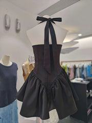 Diamond Beaded Tie-Up Neck A-Line Mini Dress