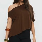 Solid Slant Collar One Shoulder Loose Top