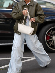 Green Pu Leather Zipper Jacket