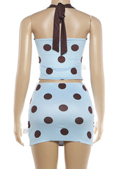 Polka Dot Reversible Halter Crop Top And Mini Skirt Set