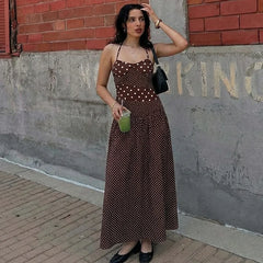 Polka Dot Patchwork Print Halter Maxi Dress