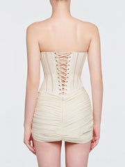 Boned Corset Waist Tie Up Mini Dress
