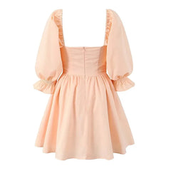 Orange Puff Quarter Sleeve Square Neck Mini Dress