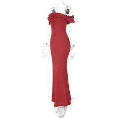 3D Flower Off Shoulder Long Dress