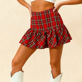 Plaid Ruffled A Line Mini Skirt