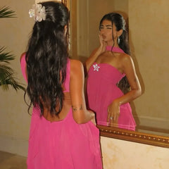 Frill Halter Around Neck Strapless Mini Dress