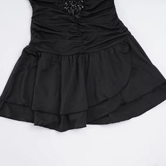 Black Sequin Patchwork Halter Frill Mini Dress