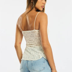 Sweetheart Neck Bow Front Spaghetti Strap Sheer Top