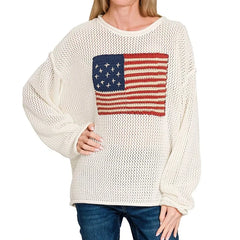 American Flag Crochet Sweater Top