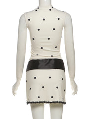 White Polka Dot Print Bow Desgin Mini Dress