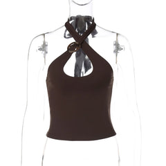 Hollow Out Cross Halter Tank Top