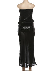 See Through Sleeveless Sequin Patchwork Maxi Dress