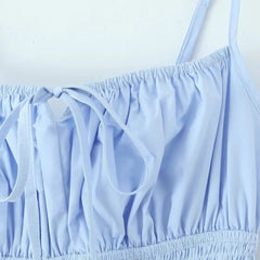 Smocked Ruched Tie Up Strappy Maxi Dress