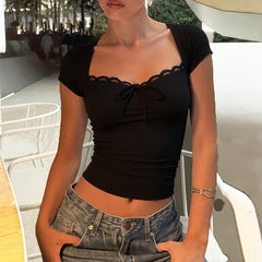 Lace Trim Short Sleeve Top