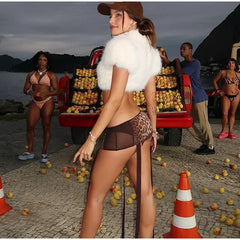 Cropped Faux Fur Lace Up Jacket