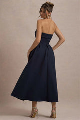 Strapless Solid Midi Dress