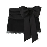 Black Lace Trim Bow Mini Skirt